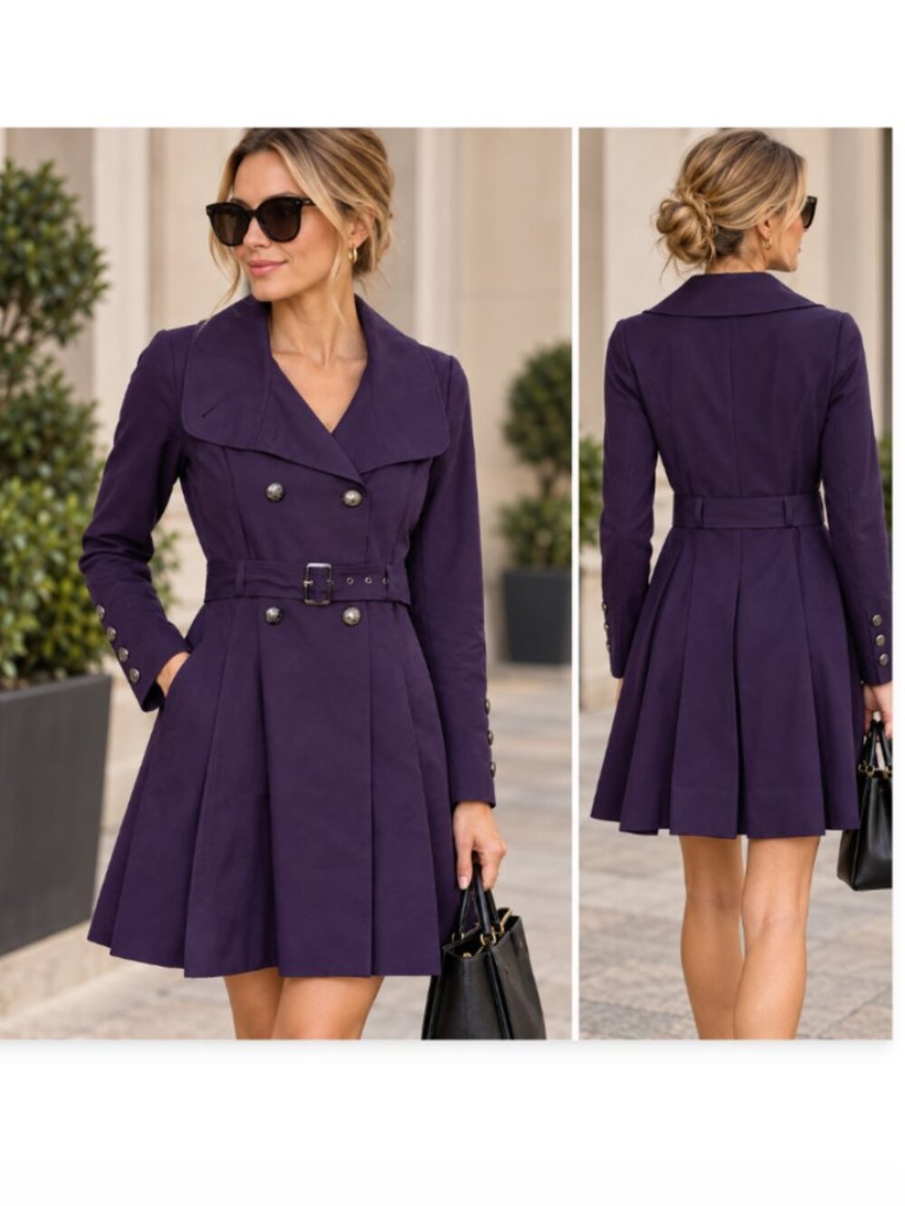 GUESS Los Angeles Purple Belted Double Breasted Trench Coat - Size Small